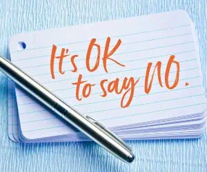An index card that says, "It's okay to say no." This is an important thing for creative professionals to understand as they grow their business.