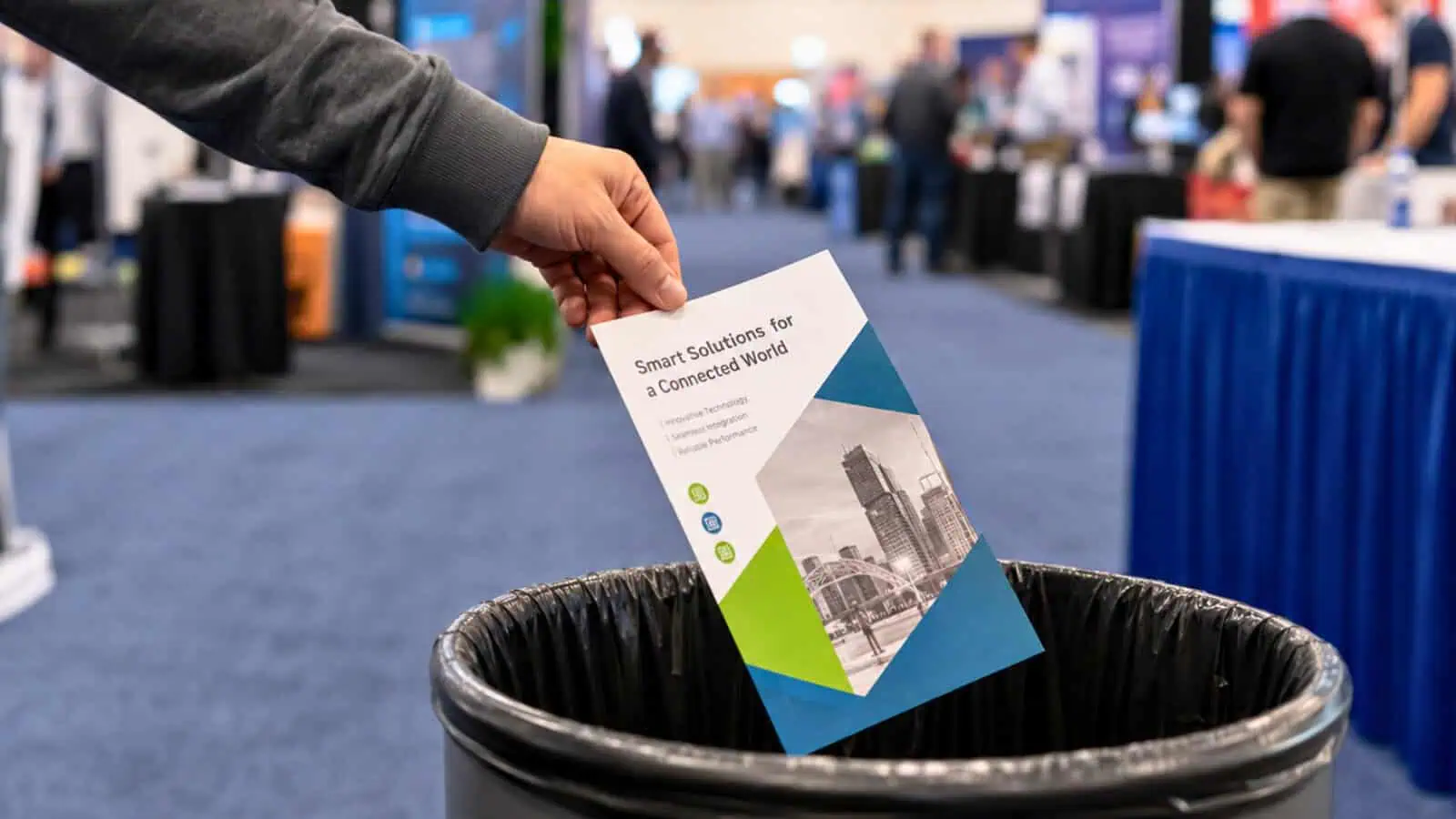 Trade show flyer being thrown away