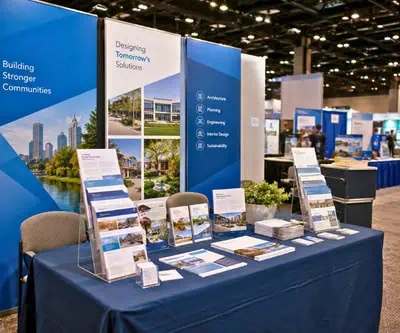 company brochures and flyers at trade show booth