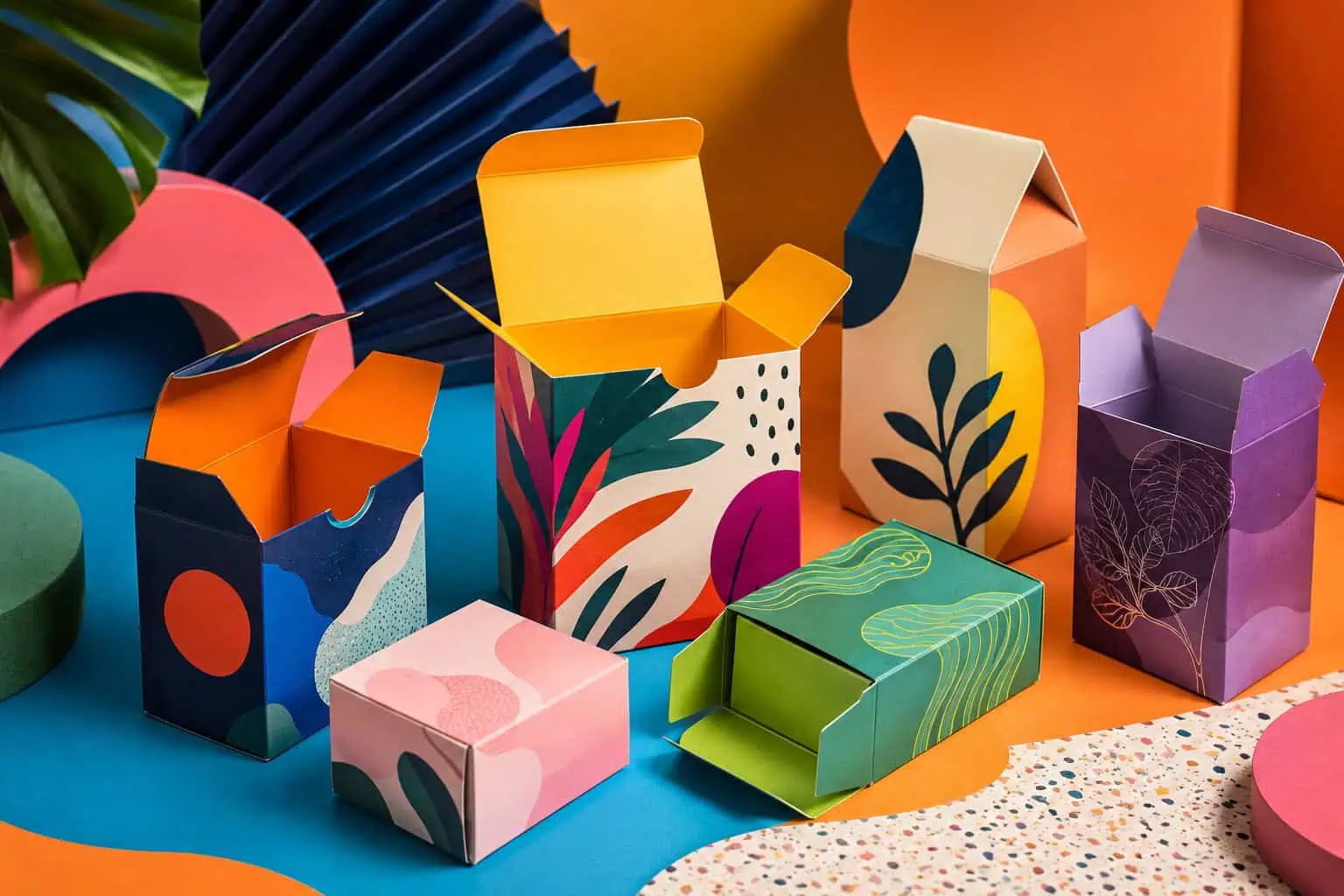 Colorful set of folding carton packaging