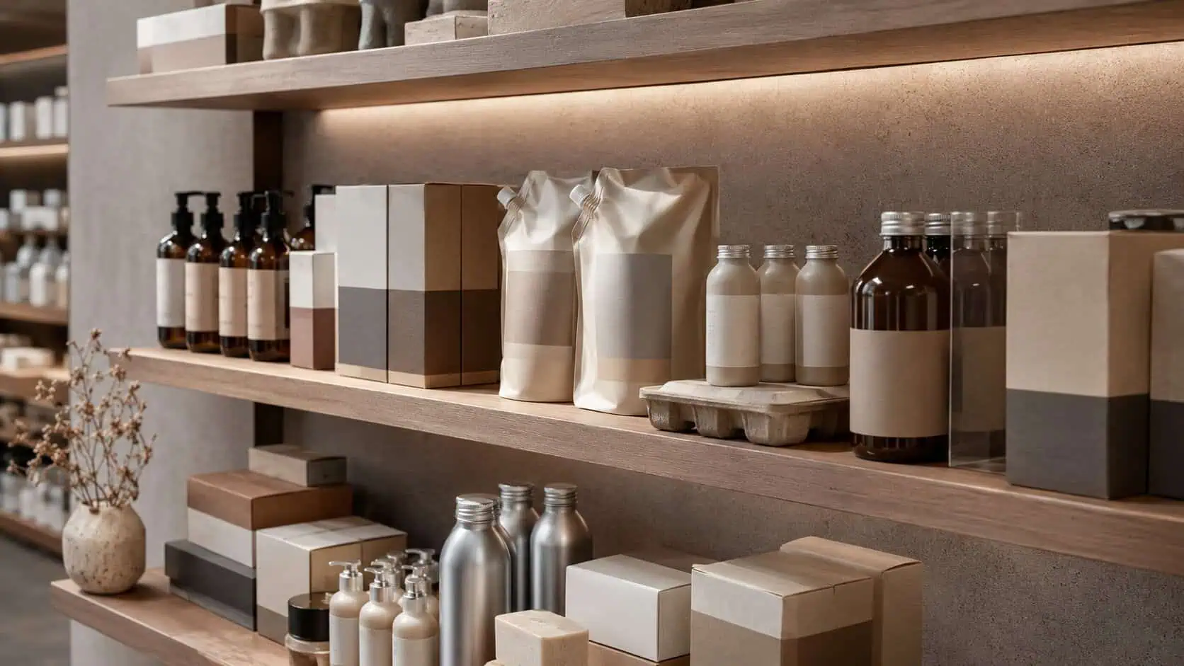 luxury beauty store packaging on shelf