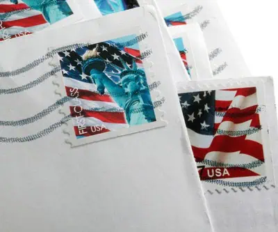 Postage stamps for direct mail marketing campaign pieces
